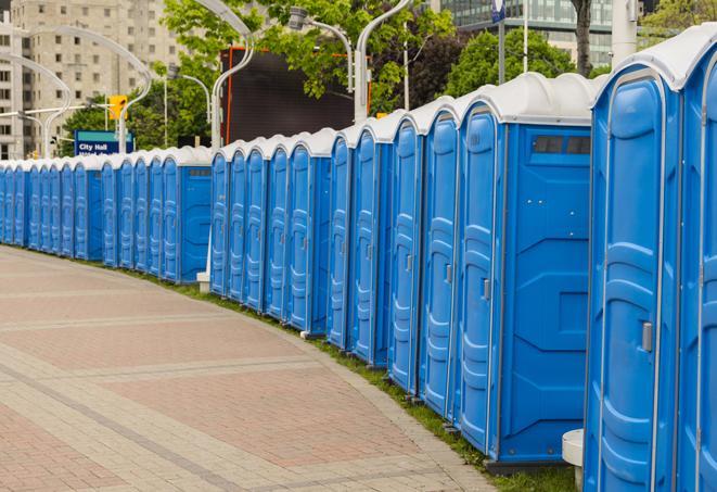 Seasonal porta potty units set up at a Roanoke Rapids, North Carolina venue