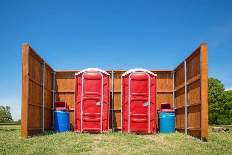 Short-term porta potty units staged for delivery in Roanoke Rapids, North Carolina